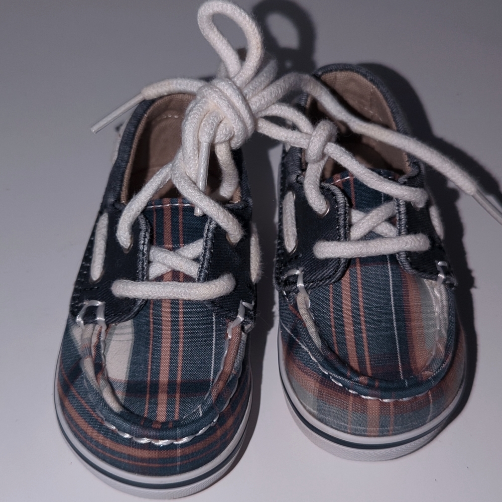 Sperry Top-Sider Denim Blue Plaid Infant Shoes Size 2M